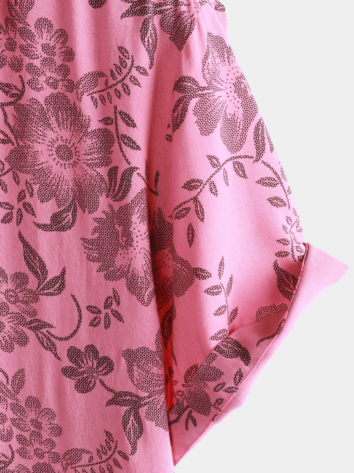 Men's Short Sleeve Hawaiian Shirt with Breathable Buttons in Pink Floral Print