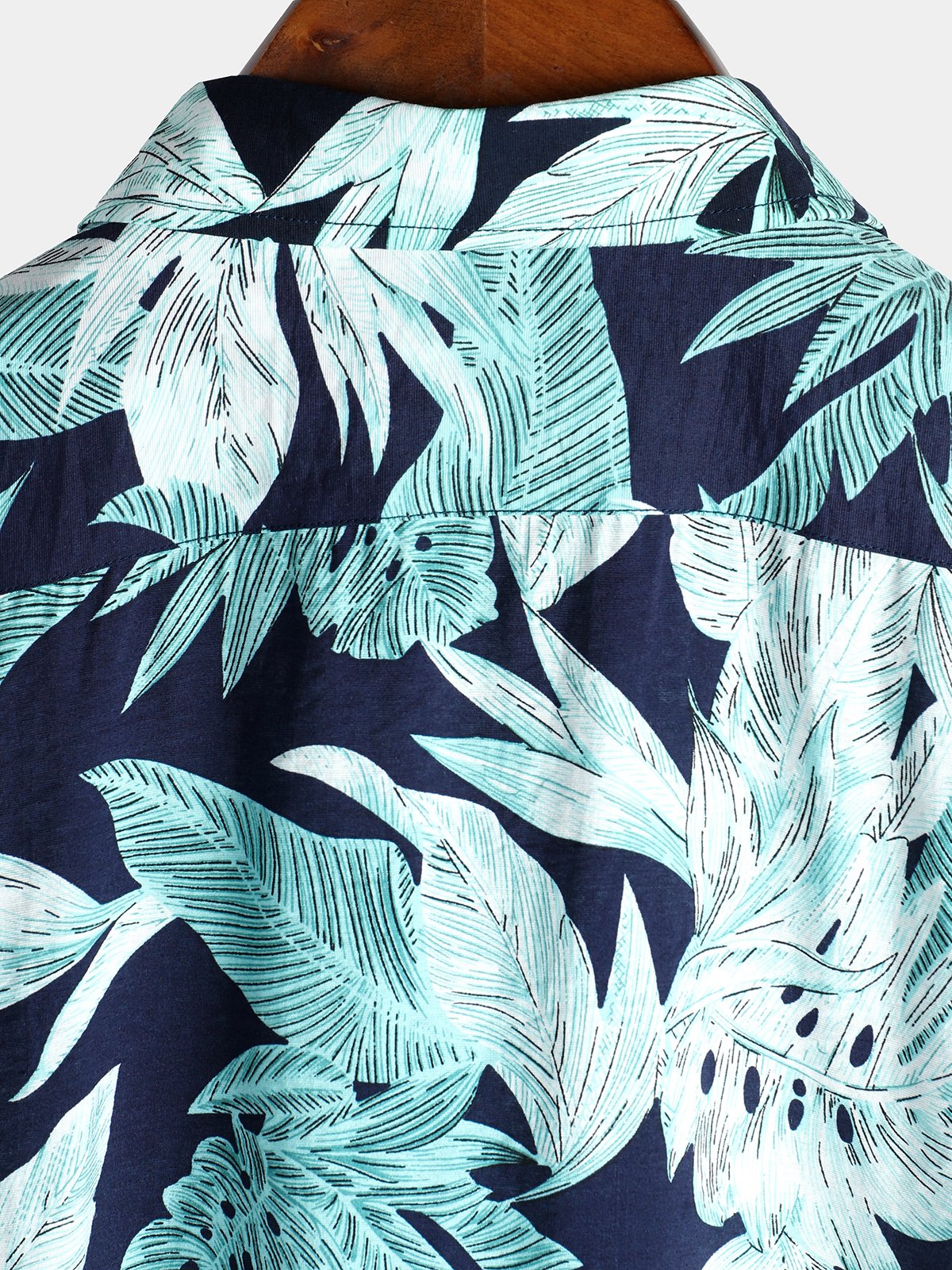 Men's Blue Tropical Leaf Print Short Sleeve Shirt