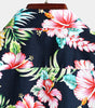 Men's Dark Blue Floral Holiday Cotton Short Sleeve Shirt