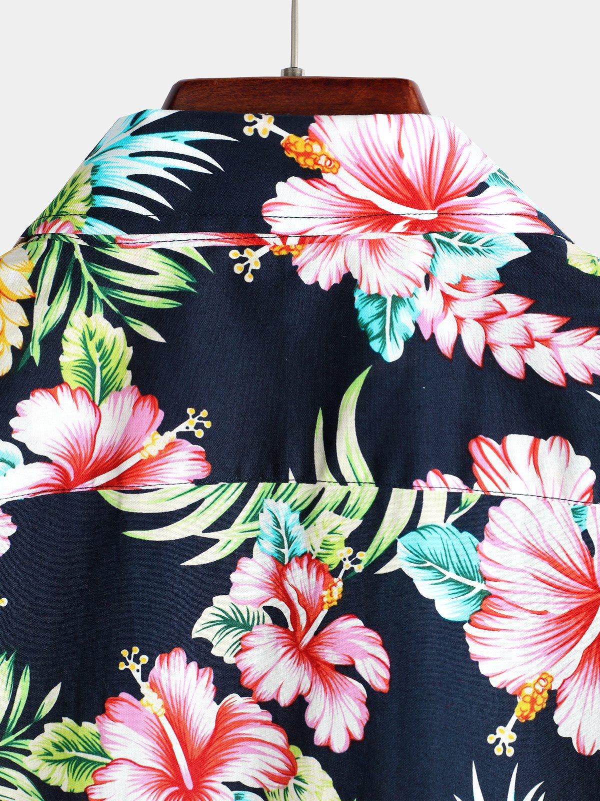 Men's Dark Blue Floral Holiday Cotton Short Sleeve Shirt