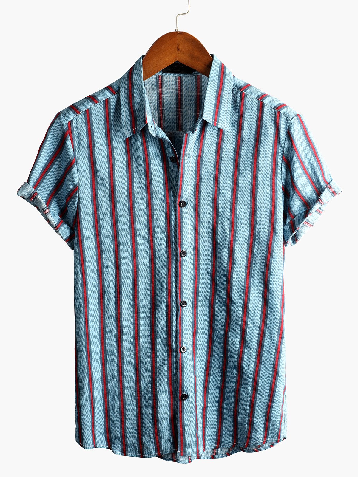 Striped Short-Sleeved Printed Shirt for Men