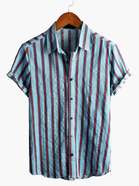 Striped Short-Sleeved Printed Shirt for Men