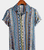 Men's Short Sleeve Cotton Patchwork Printed Shirt
