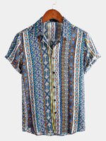 Men's Short Sleeve Cotton Patchwork Printed Shirt