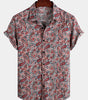 Men's Red Retro Paisley Pattern Short Sleeve Cotton Shirt