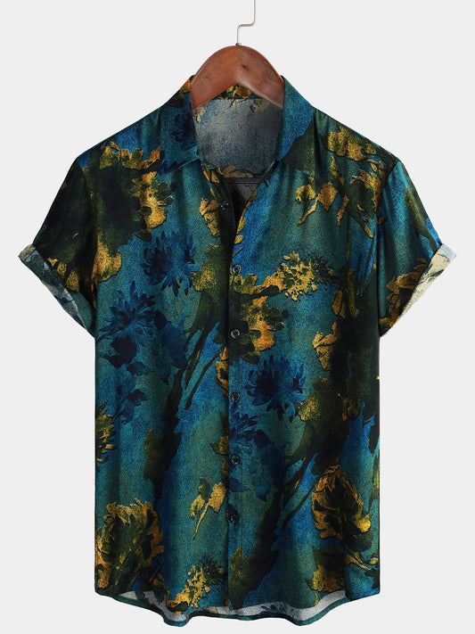 Men's Short Sleeve Hawaiian Shirt with Buttons, Vintage Style, Breathable, for Holidays, Summer