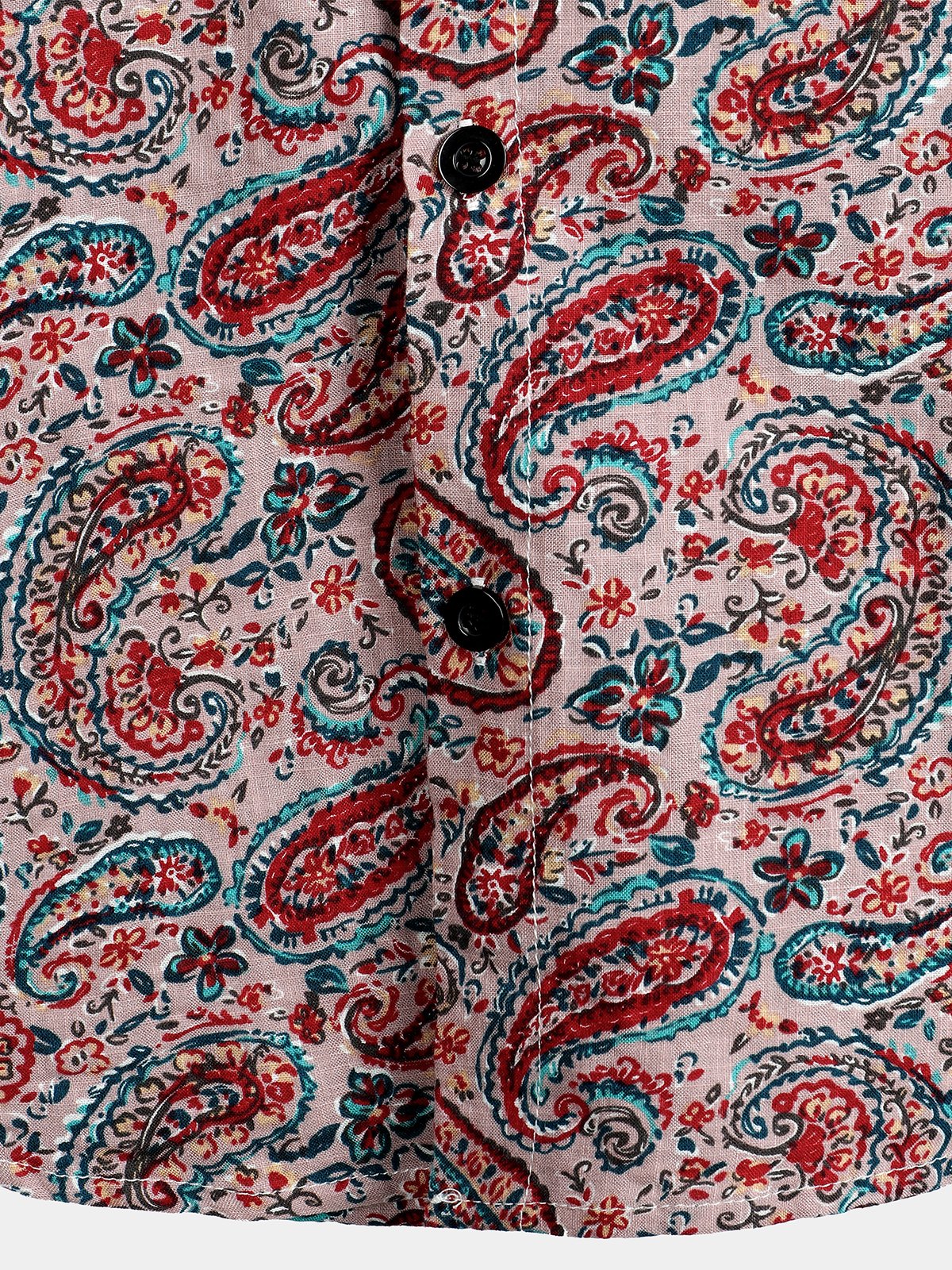 Men's Red Retro Paisley Pattern Short Sleeve Cotton Shirt