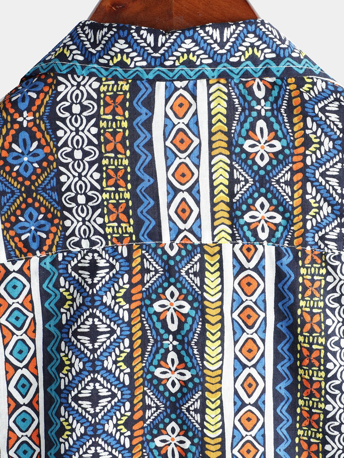 Men's Short Sleeve Cotton Patchwork Printed Shirt