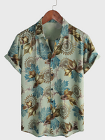 Men's Short-Sleeve Button-Up Shirt, Retro, Holiday, Summer, Breathable, Casual