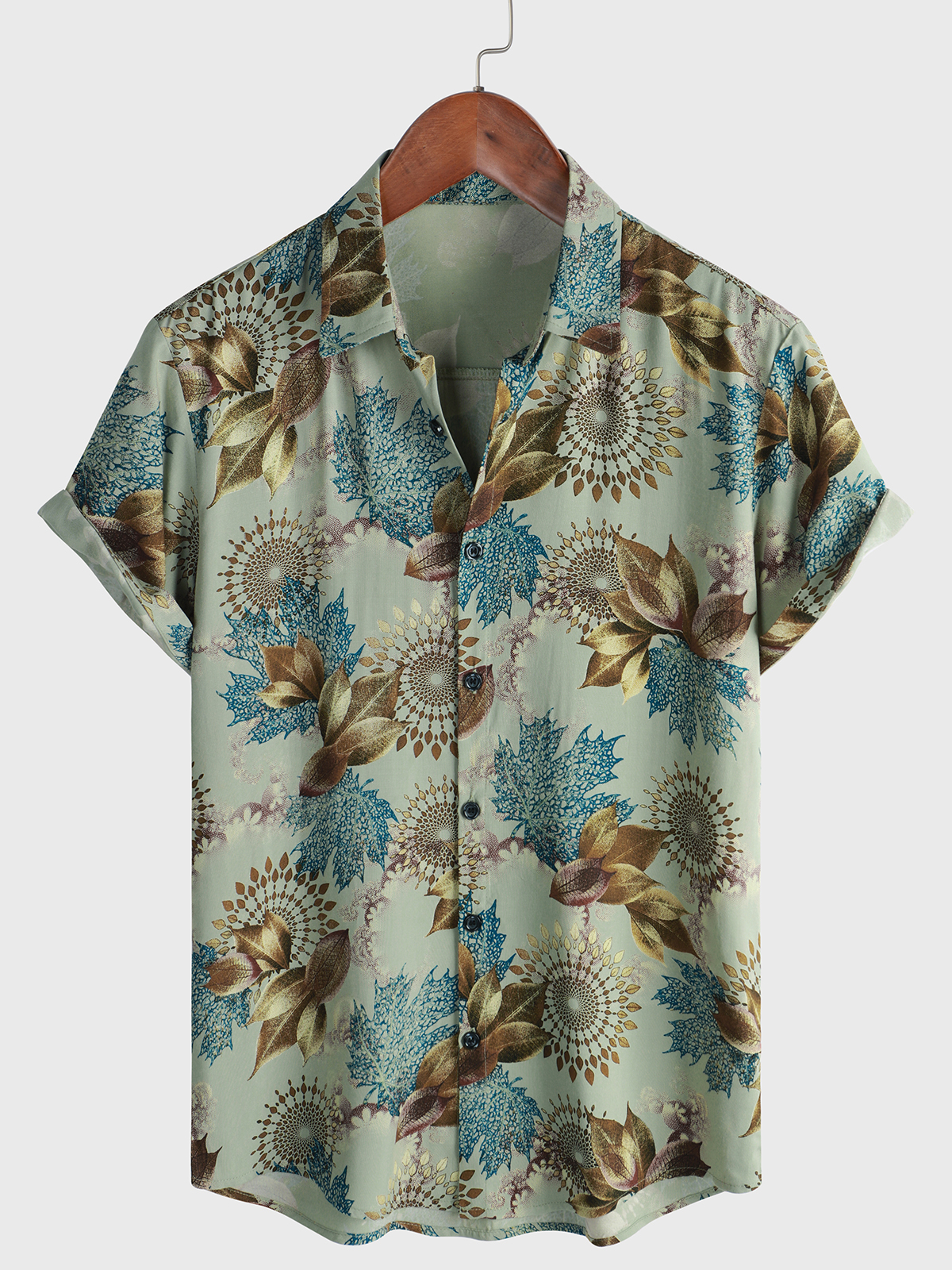 Men's Short-Sleeve Button-Up Shirt, Retro, Holiday, Summer, Breathable, Casual