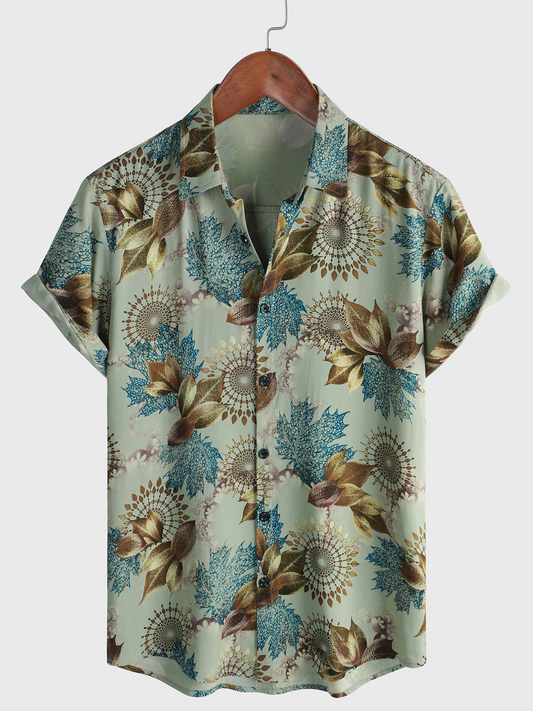 Men's Short-Sleeve Button-Up Shirt, Retro, Holiday, Summer, Breathable, Casual