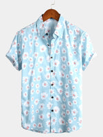 Tropical Hawaiian Flower Print Cotton Shirt for Men