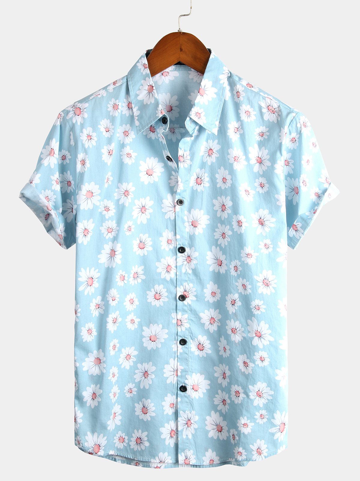 Tropical Hawaiian Flower Print Cotton Shirt for Men