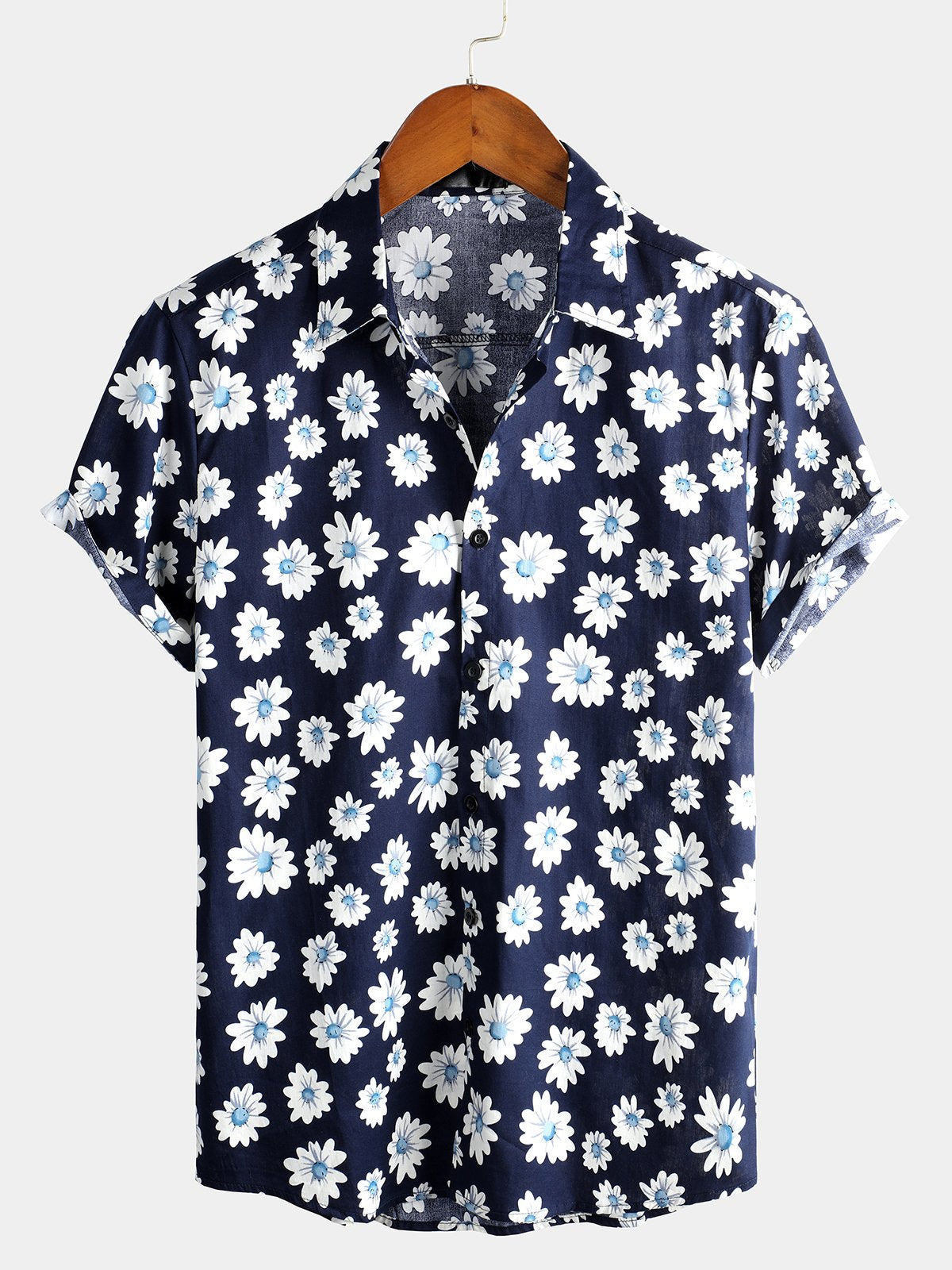Tropical Hawaiian Flower Print Cotton Shirt for Men
