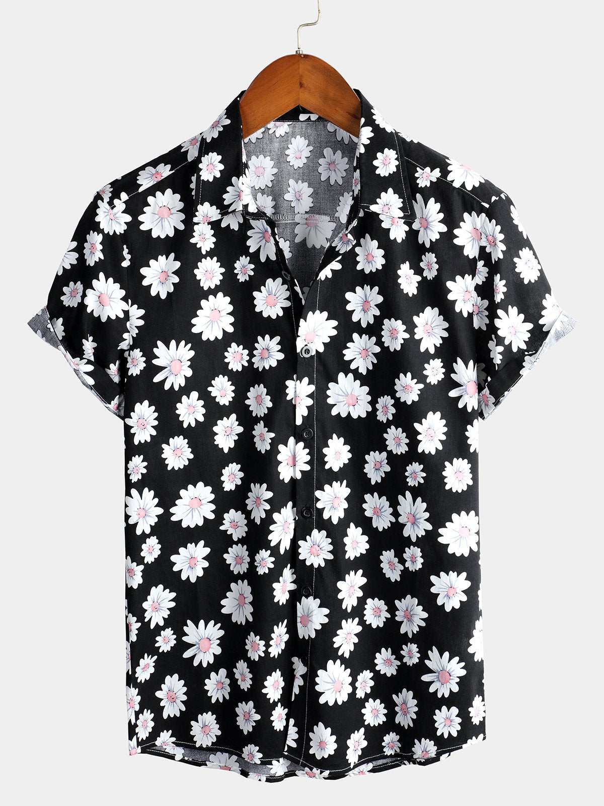 Tropical Hawaiian Flower Print Cotton Shirt for Men
