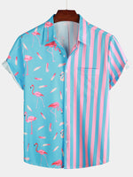 Summer Striped Shirt with Pockets and Flamingo Stripes