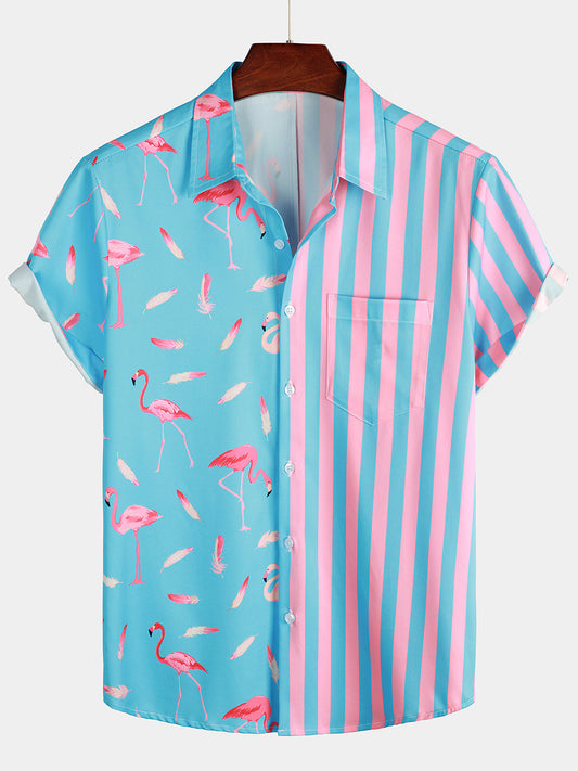 Summer Striped Shirt with Pockets and Flamingo Stripes