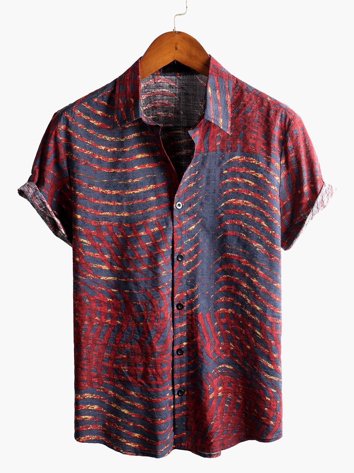 Men's Short Sleeve Striped Printed Shirt