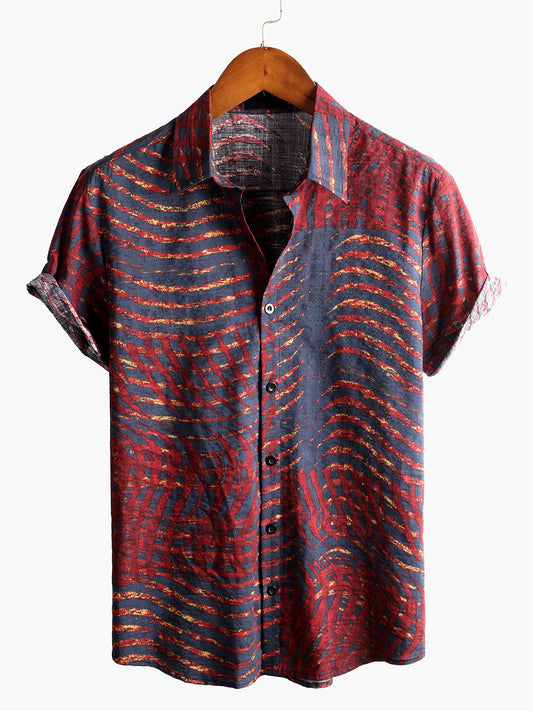 Men's Short Sleeve Striped Printed Shirt