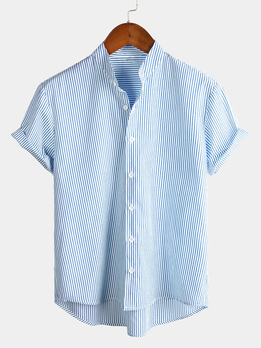 Men's Short Sleeve Striped Breathable Cotton Shirts