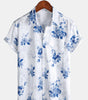 Men's Short Sleeve Blue Floral Print Hawaiian Shirt