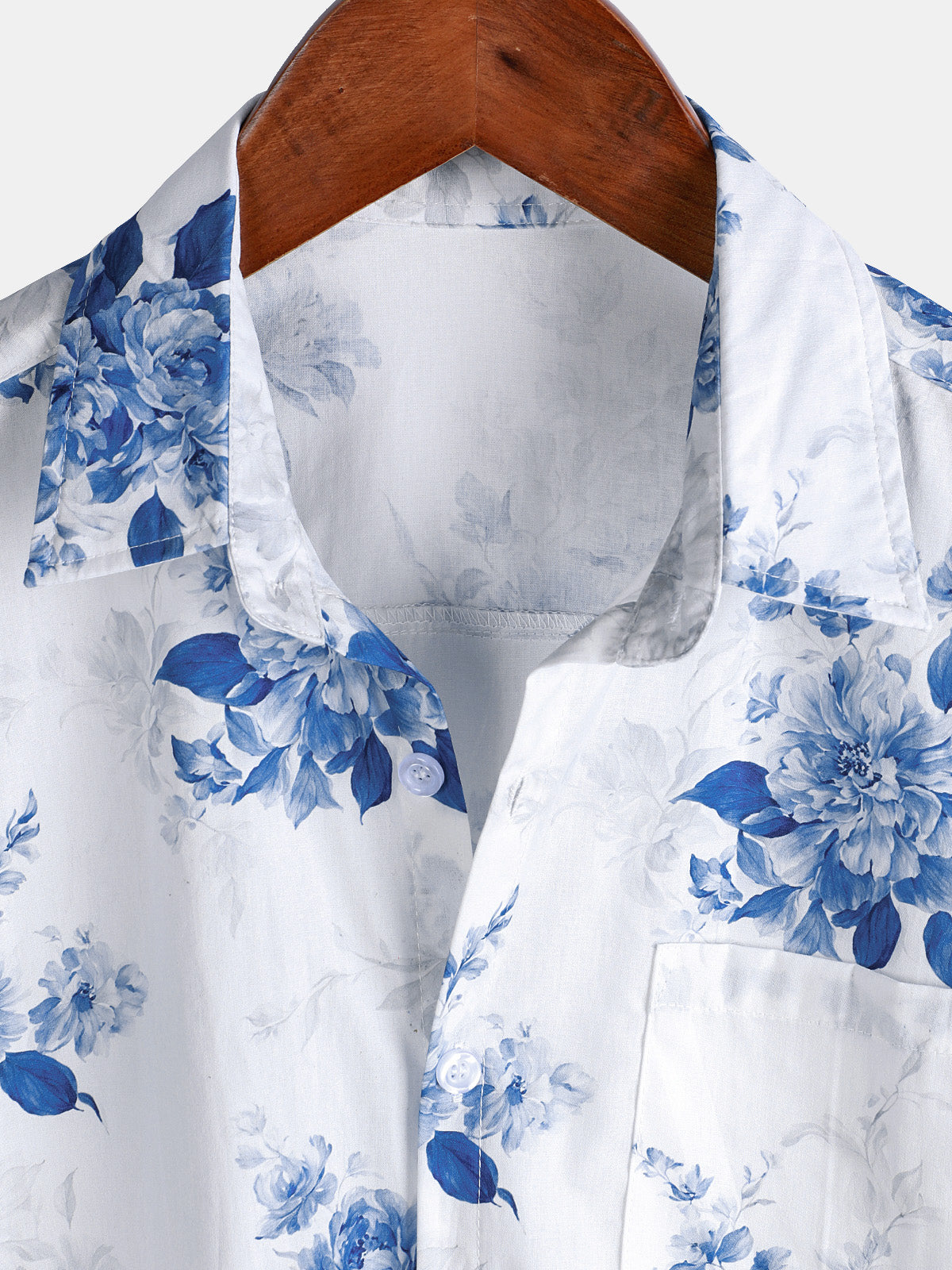 Men's Short Sleeve Blue Floral Print Hawaiian Shirt