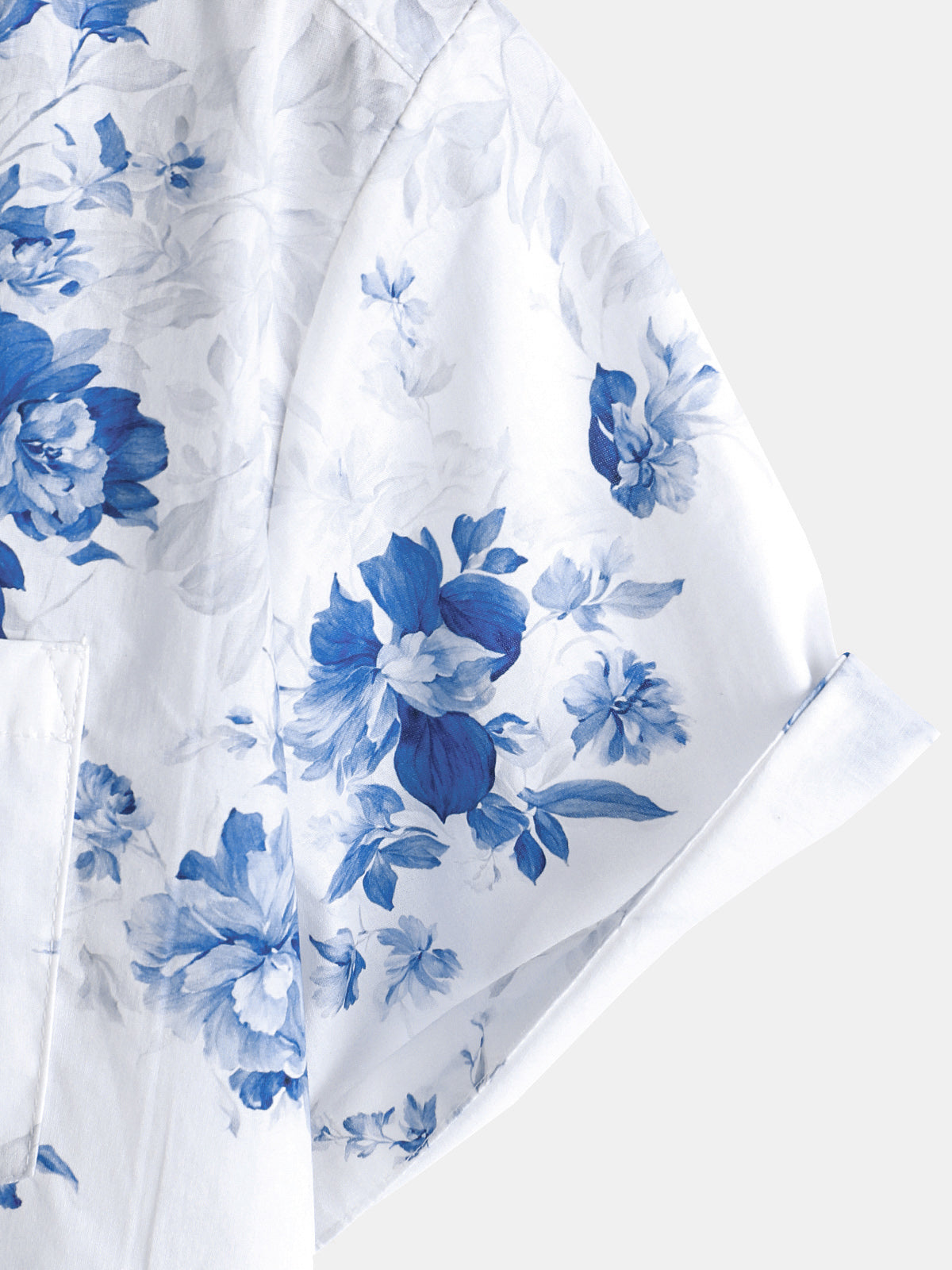Men's Short Sleeve Blue Floral Print Hawaiian Shirt