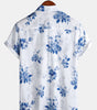 Men's Short Sleeve Blue Floral Print Hawaiian Shirt