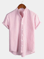 Men's Short Sleeve Striped Breathable Cotton Shirts
