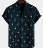 Men's Casual Short Sleeve Hawaiian Shirt with Pink Flamingo Animal Print