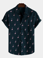 Men's Casual Short Sleeve Hawaiian Shirt with Pink Flamingo Animal Print