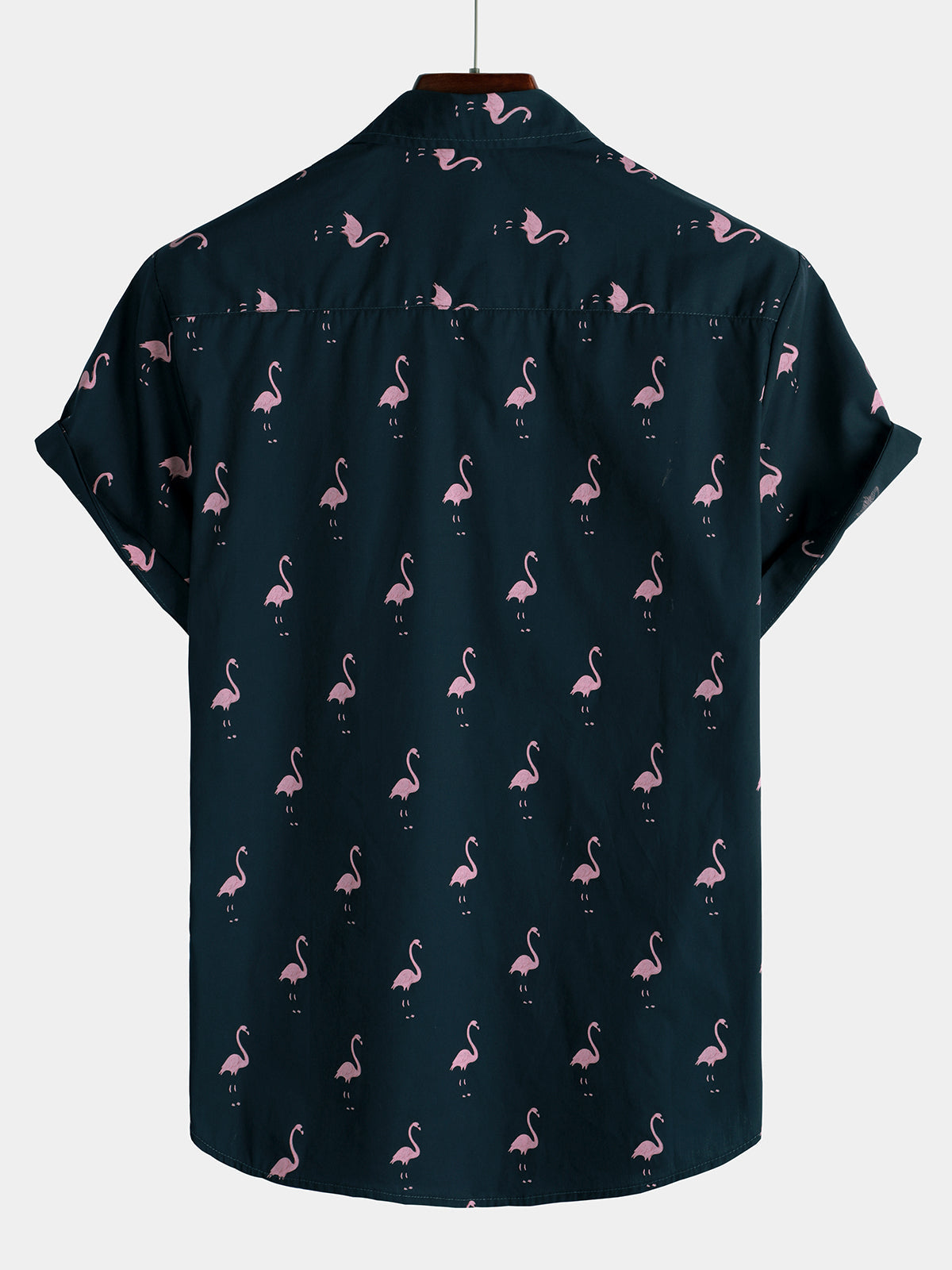 Men's Casual Short Sleeve Hawaiian Shirt with Pink Flamingo Animal Print