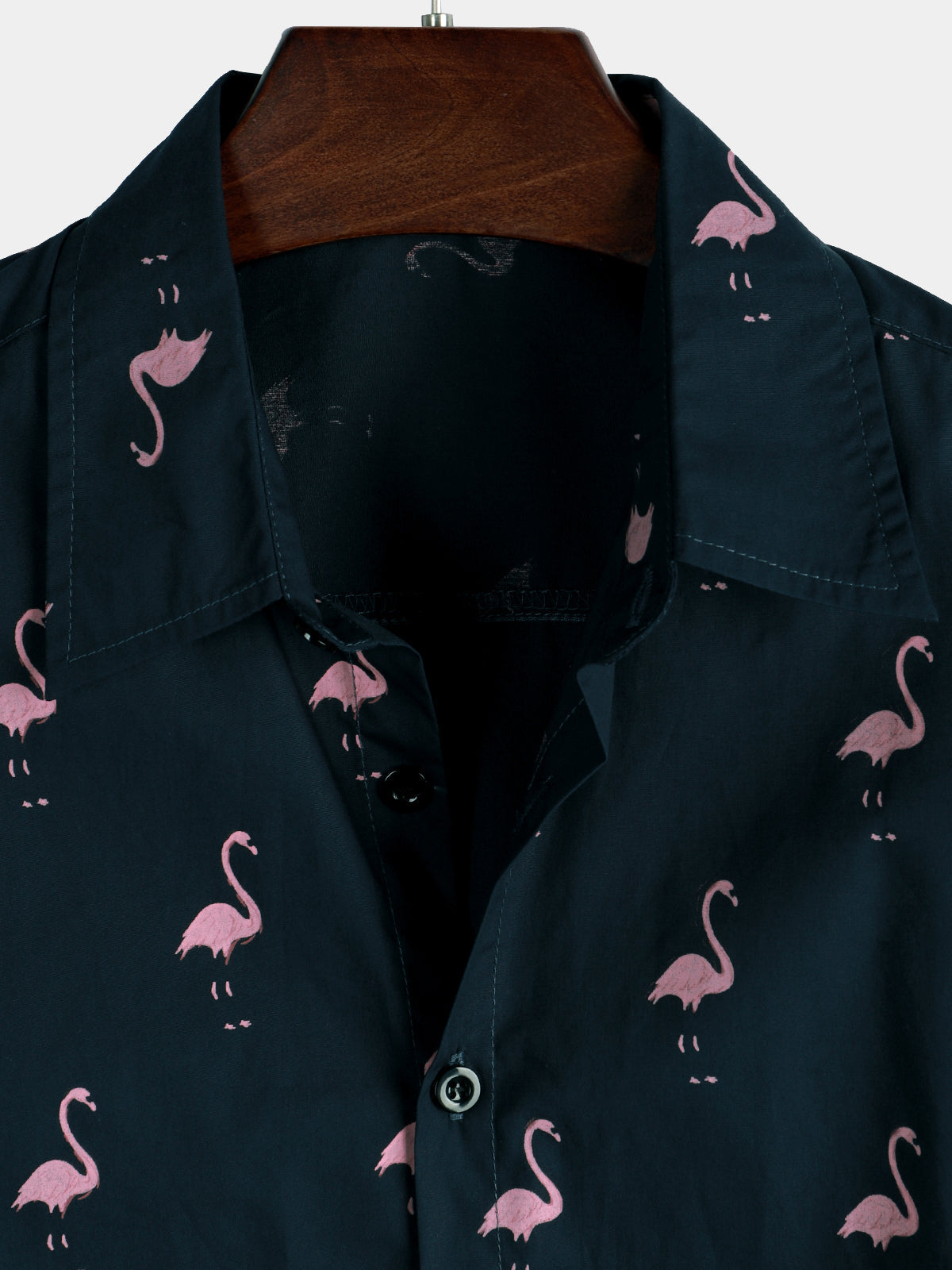 Men's Casual Short Sleeve Hawaiian Shirt with Pink Flamingo Animal Print