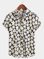 Light Blue Short-Sleeved Floral Print Shirt for Men
