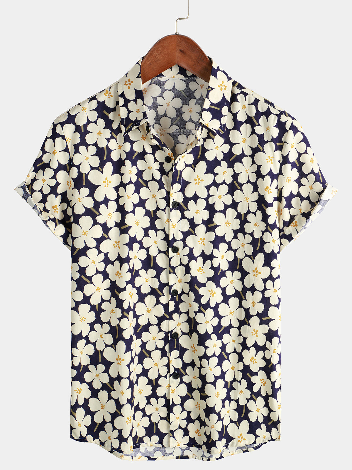 Light Blue Short-Sleeved Floral Print Shirt for Men