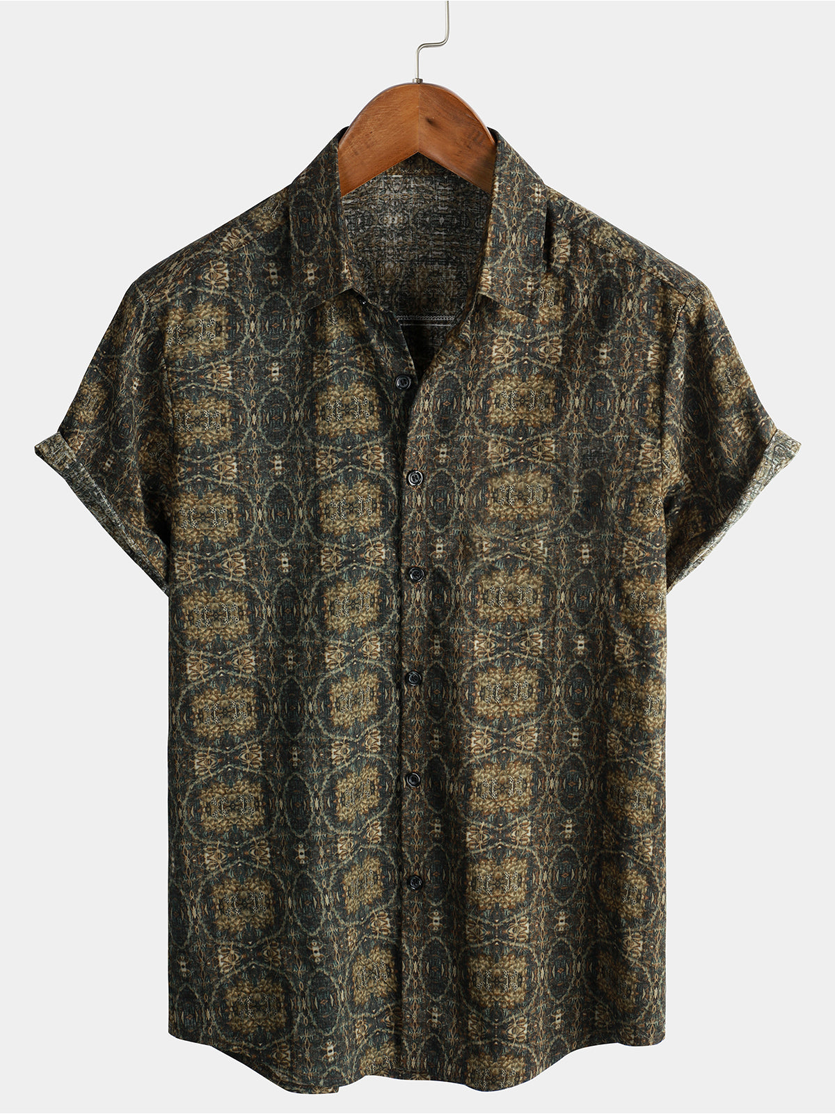 Vintage 70s Short-Sleeved Button-Up Summer Cotton Shirt for Men
