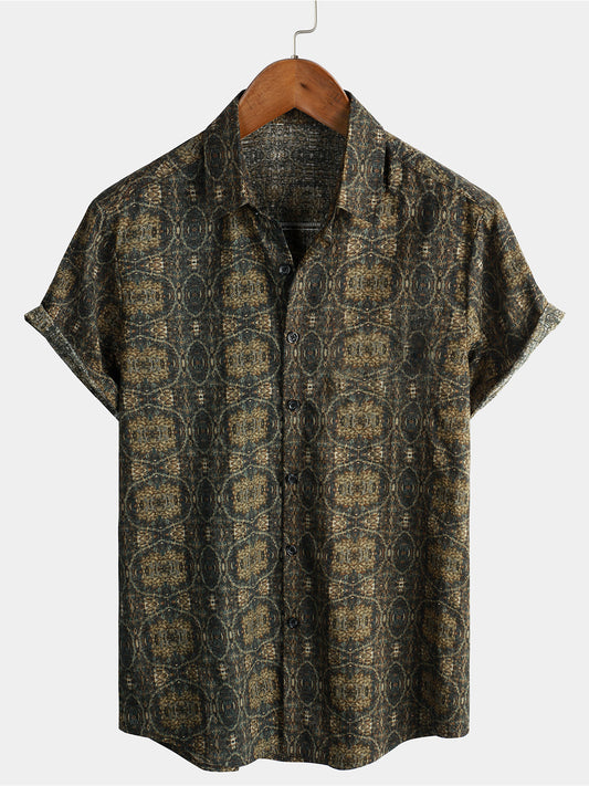 Vintage 70s Short-Sleeved Button-Up Summer Cotton Shirt for Men