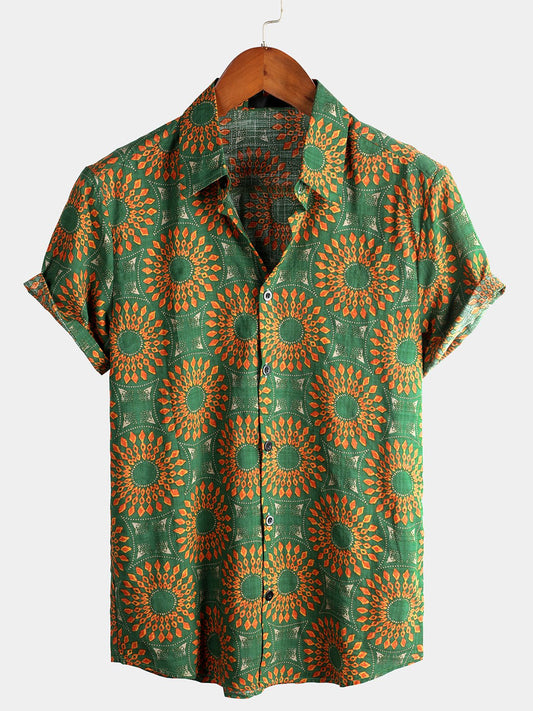 Retro Short-Sleeved Button-Up Summer Disco Vintage 70s Shirt for Men
