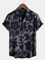 Men's Vintage Short Sleeve Button-Up Shirt, Floral Vacation, Casual, Summer