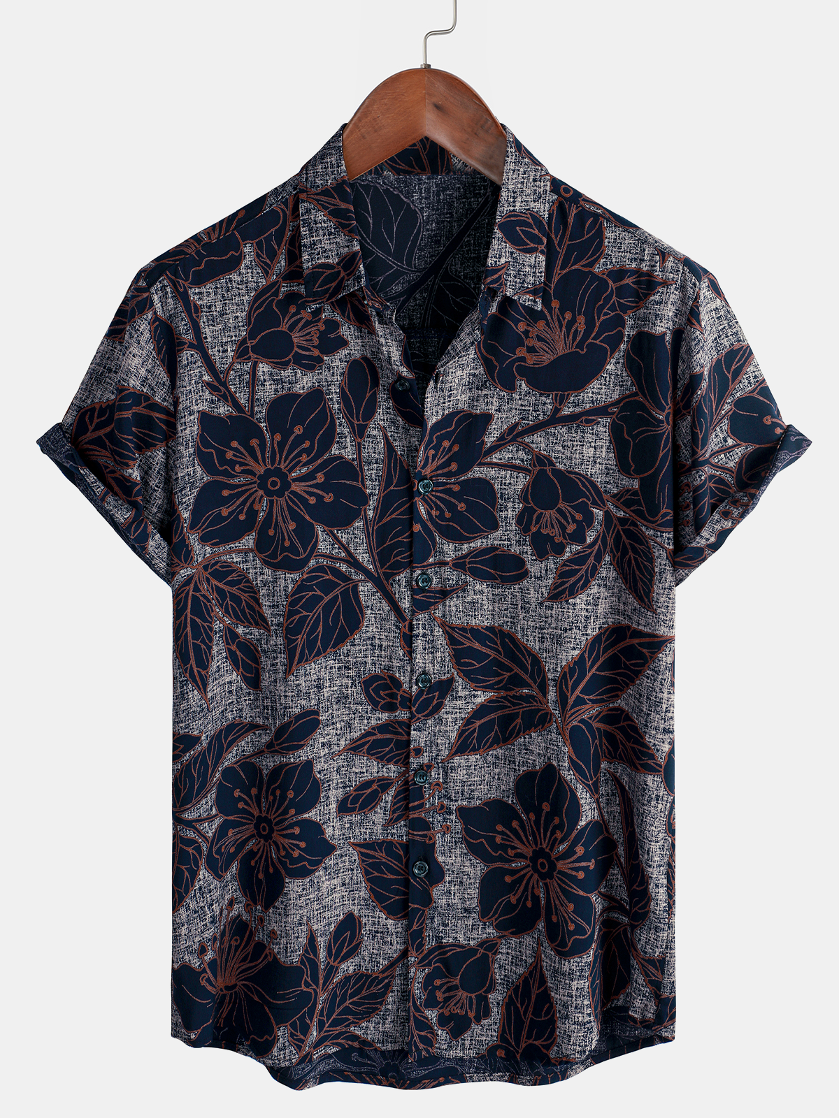 Men's Vintage Short Sleeve Button-Up Shirt, Floral Vacation, Casual, Summer