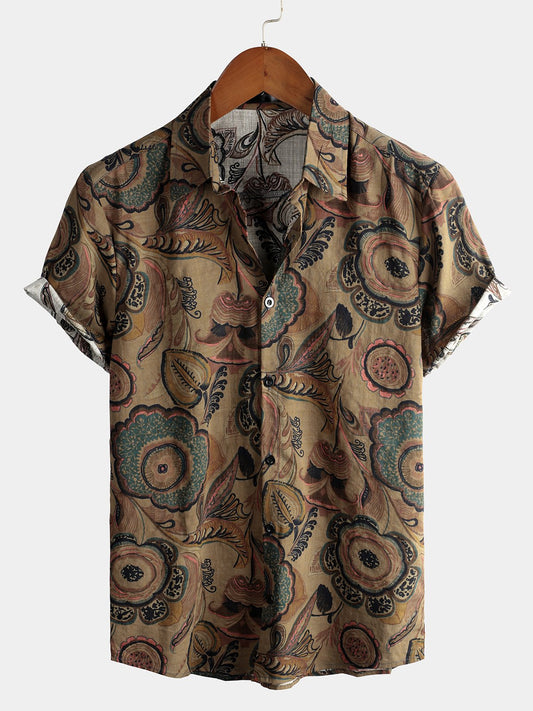 Retro Short-Sleeved Cotton Shirts for Men