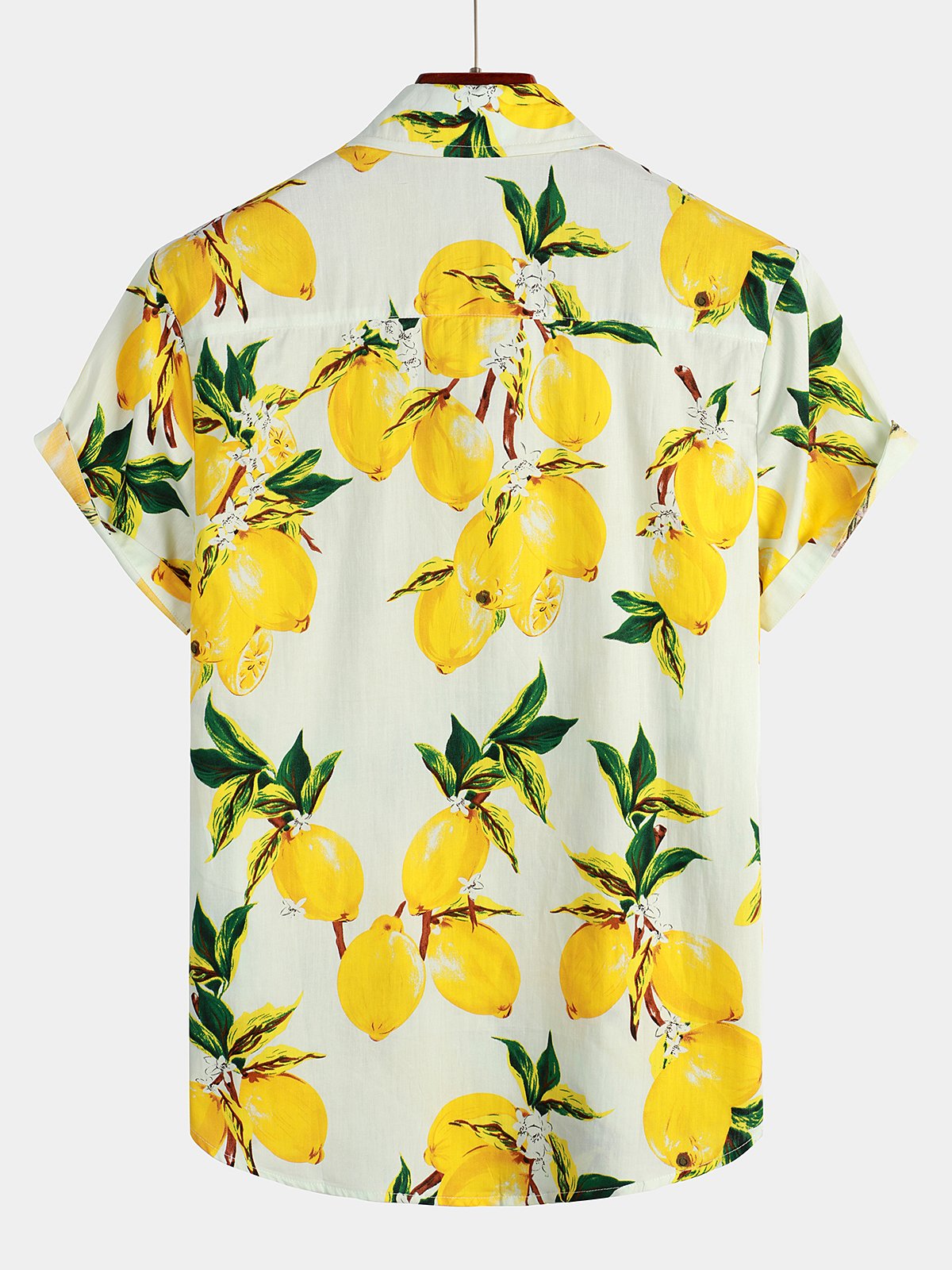 Men's Tropical Yellow Lemon Print Short Sleeve Hawaiian Shirt