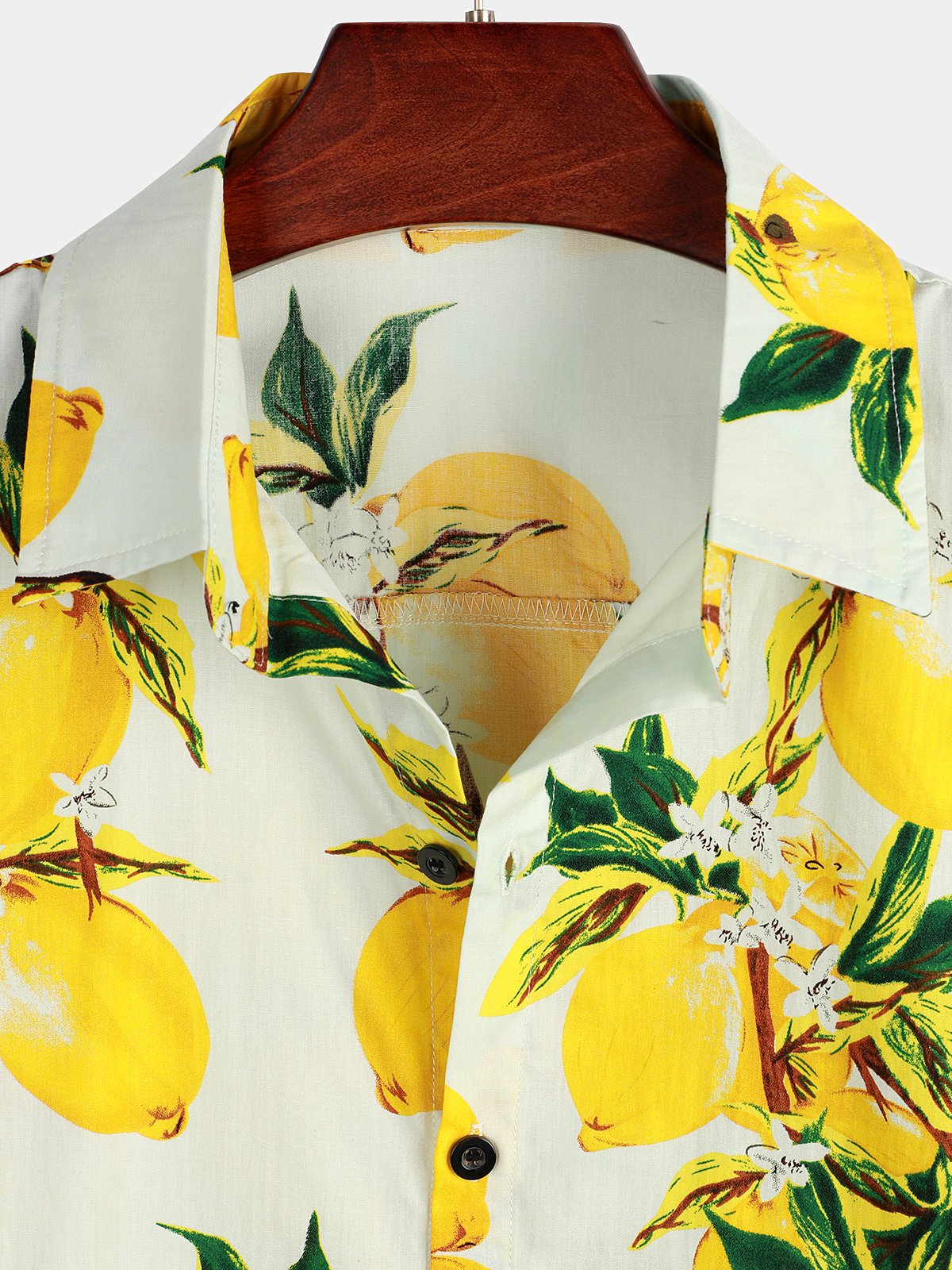 Men's Tropical Yellow Lemon Print Short Sleeve Hawaiian Shirt