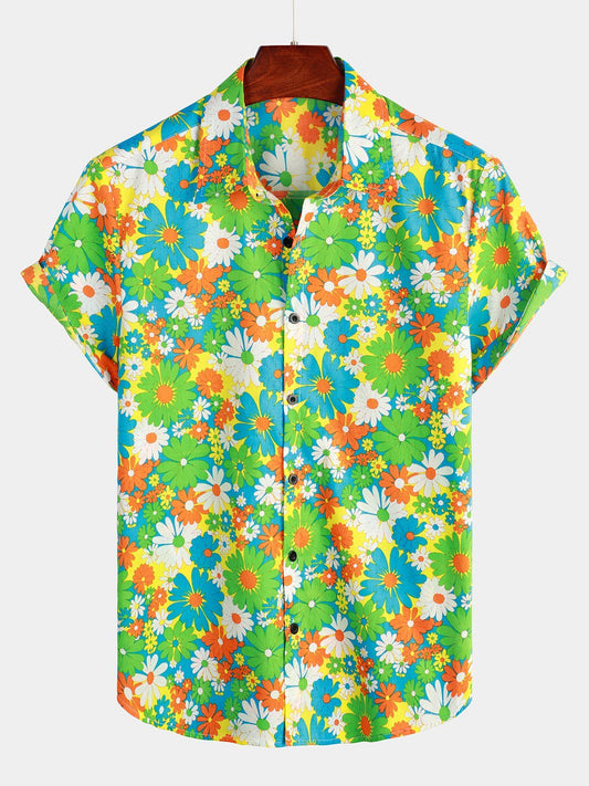 Tropical Floral Cotton Hawaiian Shirt for Men