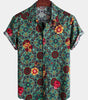 Men's Short Sleeve Green Cotton Vintage Floral Shirt