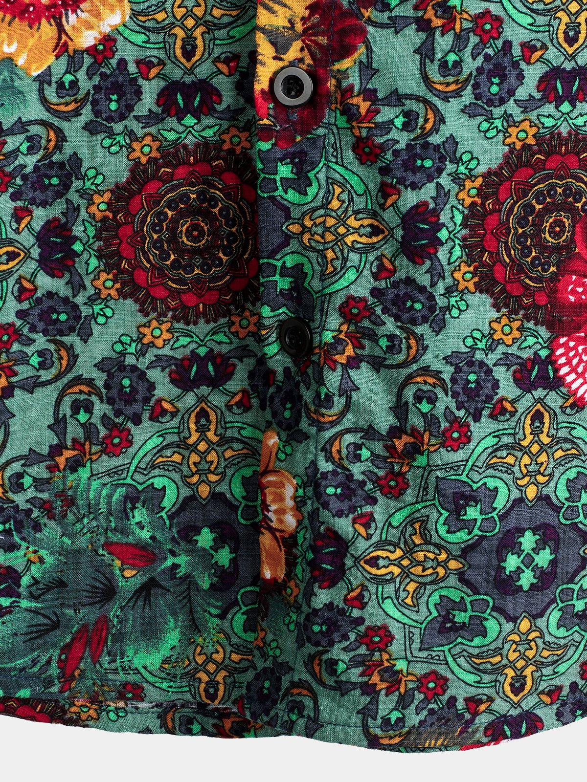Men's Short Sleeve Green Cotton Vintage Floral Shirt