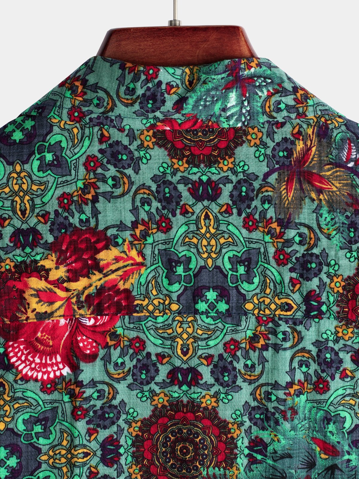 Men's Short Sleeve Green Cotton Vintage Floral Shirt