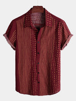 Short Sleeve Striped Cotton Shirts for Men