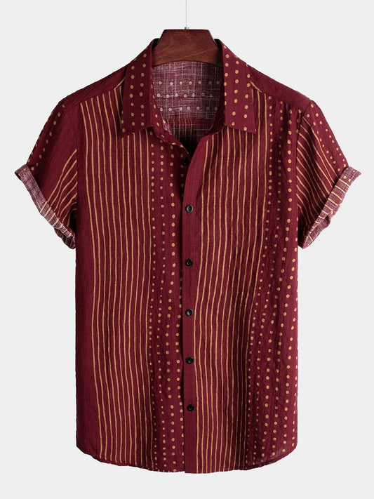 Short Sleeve Striped Cotton Shirts for Men
