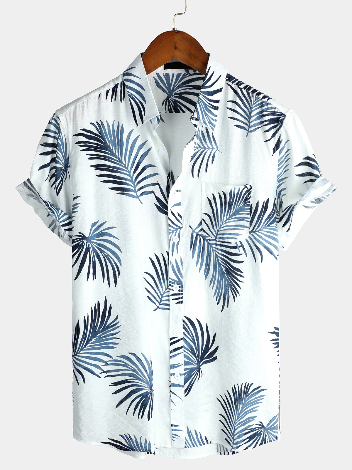 Men's Cotton Hawaiian Floral Button-Up Summer Shirt